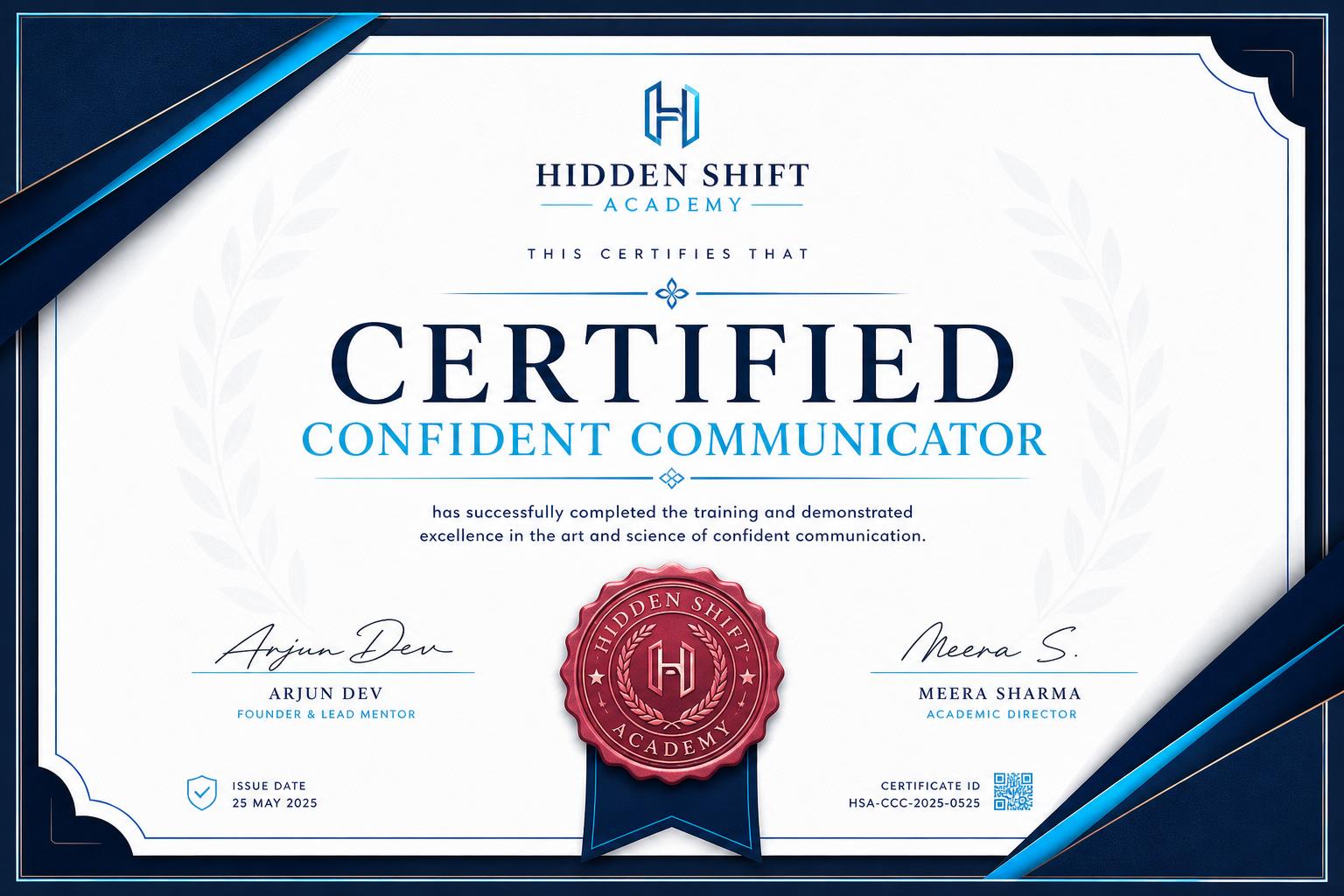 Certified Confident Communicator certificate